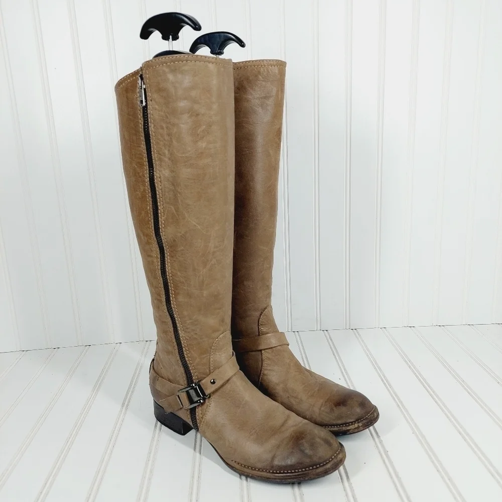 Alberto Fermani Brown Leather Ankle Buckle Strap Detail Side Zip Tall Boots B429